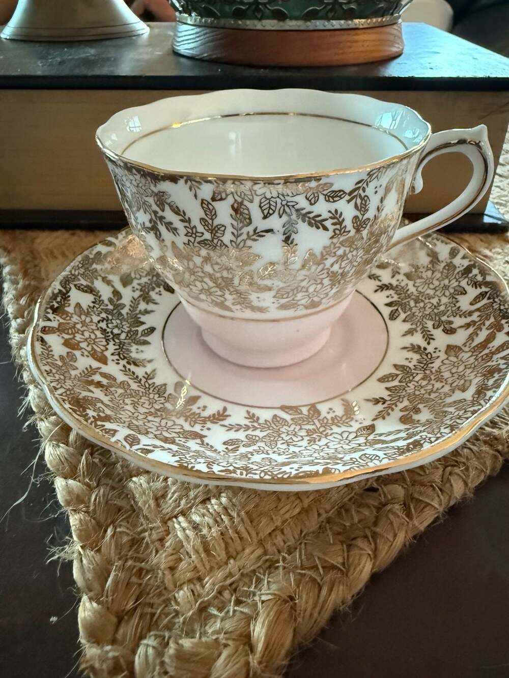 Vintage Colclough Bone China Pink and Gold Floral Footed Teacup and Saucer Set